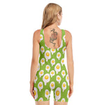 Lime Green Fried Eggs Pattern Print Sleeveless One Piece Swimsuit