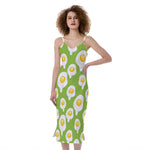 Lime Green Fried Eggs Pattern Print Slim Fit Midi Cami Dress