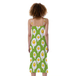 Lime Green Fried Eggs Pattern Print Slim Fit Midi Cami Dress