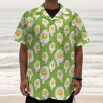 Lime Green Fried Eggs Pattern Print Textured Short Sleeve Shirt