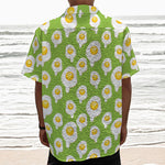 Lime Green Fried Eggs Pattern Print Textured Short Sleeve Shirt