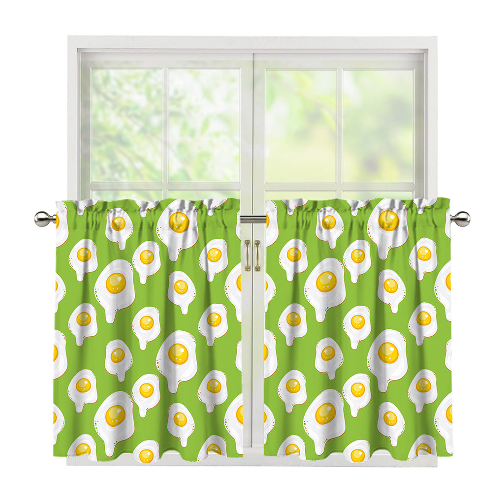 Lime Green Fried Eggs Pattern Print Tier Curtains