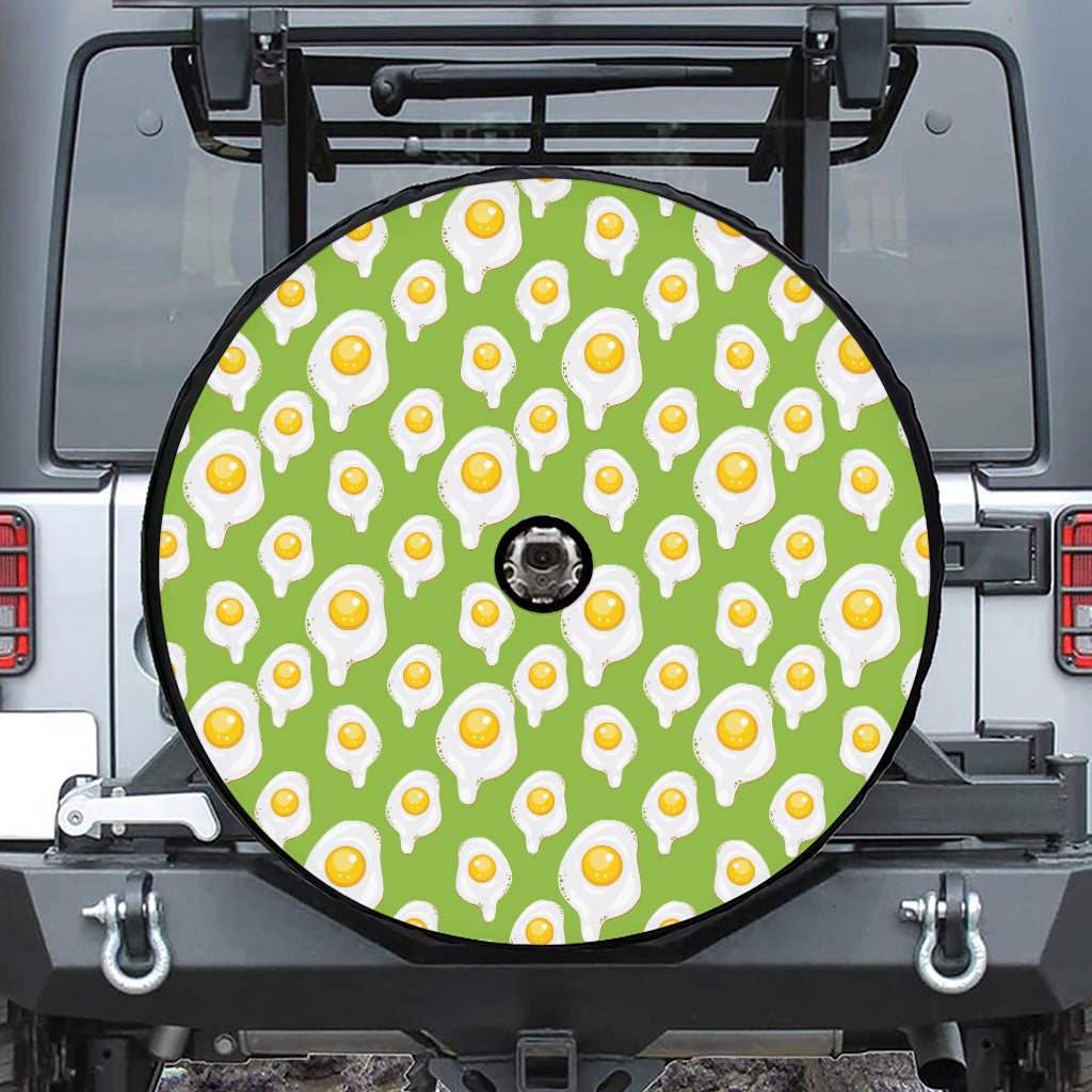 Lime Green Fried Eggs Pattern Print Tire Cover With Camera Hole