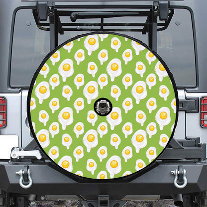 Lime Green Fried Eggs Pattern Print Tire Cover With Camera Hole