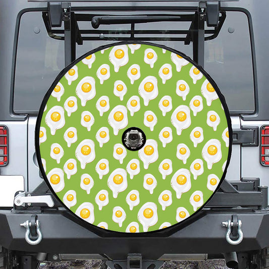 Lime Green Fried Eggs Pattern Print Tire Cover With Camera Hole