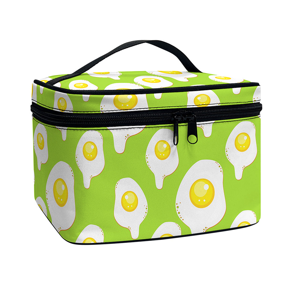 Lime Green Fried Eggs Pattern Print Travel Makeup Bag
