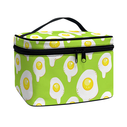 Lime Green Fried Eggs Pattern Print Travel Makeup Bag