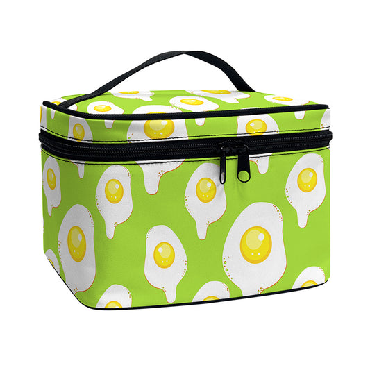 Lime Green Fried Eggs Pattern Print Travel Makeup Bag
