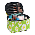 Lime Green Fried Eggs Pattern Print Travel Makeup Bag