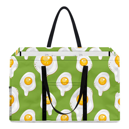 Lime Green Fried Eggs Pattern Print Utility Tote Bag