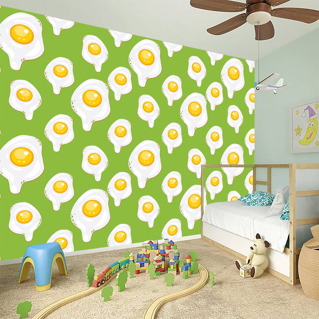 Lime Green Fried Eggs Pattern Print Wall Sticker