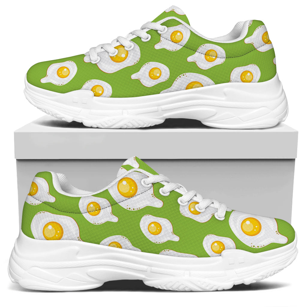 Lime Green Fried Eggs Pattern Print White Chunky Shoes