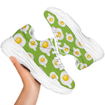 Lime Green Fried Eggs Pattern Print White Chunky Shoes