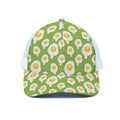 Lime Green Fried Eggs Pattern Print White Mesh Trucker Hat