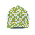 Lime Green Fried Eggs Pattern Print White Mesh Trucker Cap