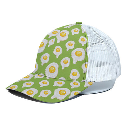 Lime Green Fried Eggs Pattern Print White Mesh Trucker Cap