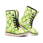 Lime Green Fried Eggs Pattern Print Winter Boots