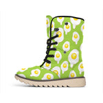 Lime Green Fried Eggs Pattern Print Winter Boots