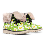 Lime Green Fried Eggs Pattern Print Winter Boots
