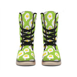 Lime Green Fried Eggs Pattern Print Winter Boots
