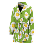 Lime Green Fried Eggs Pattern Print Women's Bathrobe
