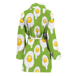 Lime Green Fried Eggs Pattern Print Women's Bathrobe