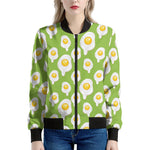 Lime Green Fried Eggs Pattern Print Women's Bomber Jacket