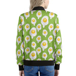 Lime Green Fried Eggs Pattern Print Women's Bomber Jacket