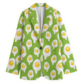 Lime Green Fried Eggs Pattern Print Women's Cotton Blazer