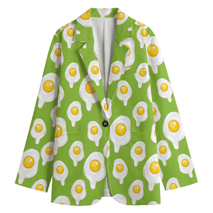 Lime Green Fried Eggs Pattern Print Women's Cotton Blazer