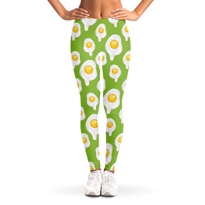 Lime Green Fried Eggs Pattern Print Women's Leggings