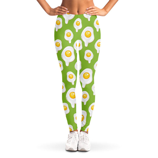 Lime Green Fried Eggs Pattern Print Women's Leggings