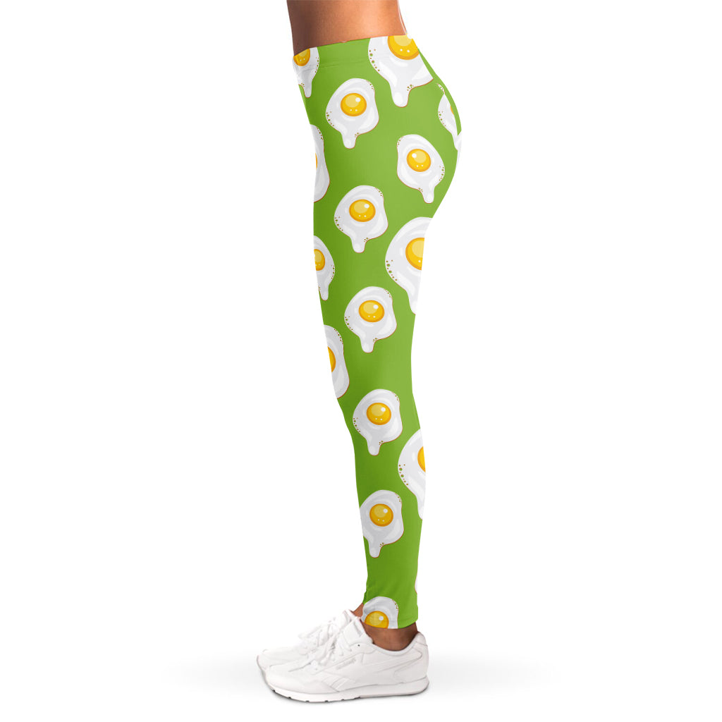 Lime Green Fried Eggs Pattern Print Women's Leggings