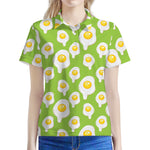 Lime Green Fried Eggs Pattern Print Women's Polo Shirt
