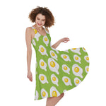 Lime Green Fried Eggs Pattern Print Women's Sleeveless Dress