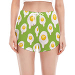 Lime Green Fried Eggs Pattern Print Women's Split Running Shorts