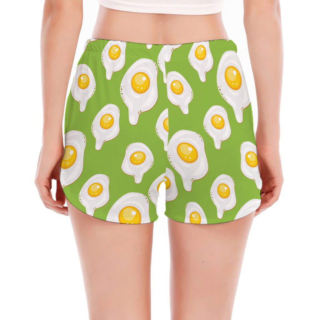 Lime Green Fried Eggs Pattern Print Women's Split Running Shorts