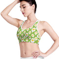 Lime Green Fried Eggs Pattern Print Women's Sports Bra