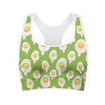 Lime Green Fried Eggs Pattern Print Women's Sports Bra