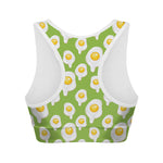 Lime Green Fried Eggs Pattern Print Women's Sports Bra