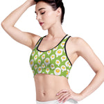 Lime Green Fried Eggs Pattern Print Women's Sports Bra