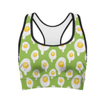 Lime Green Fried Eggs Pattern Print Women's Sports Bra