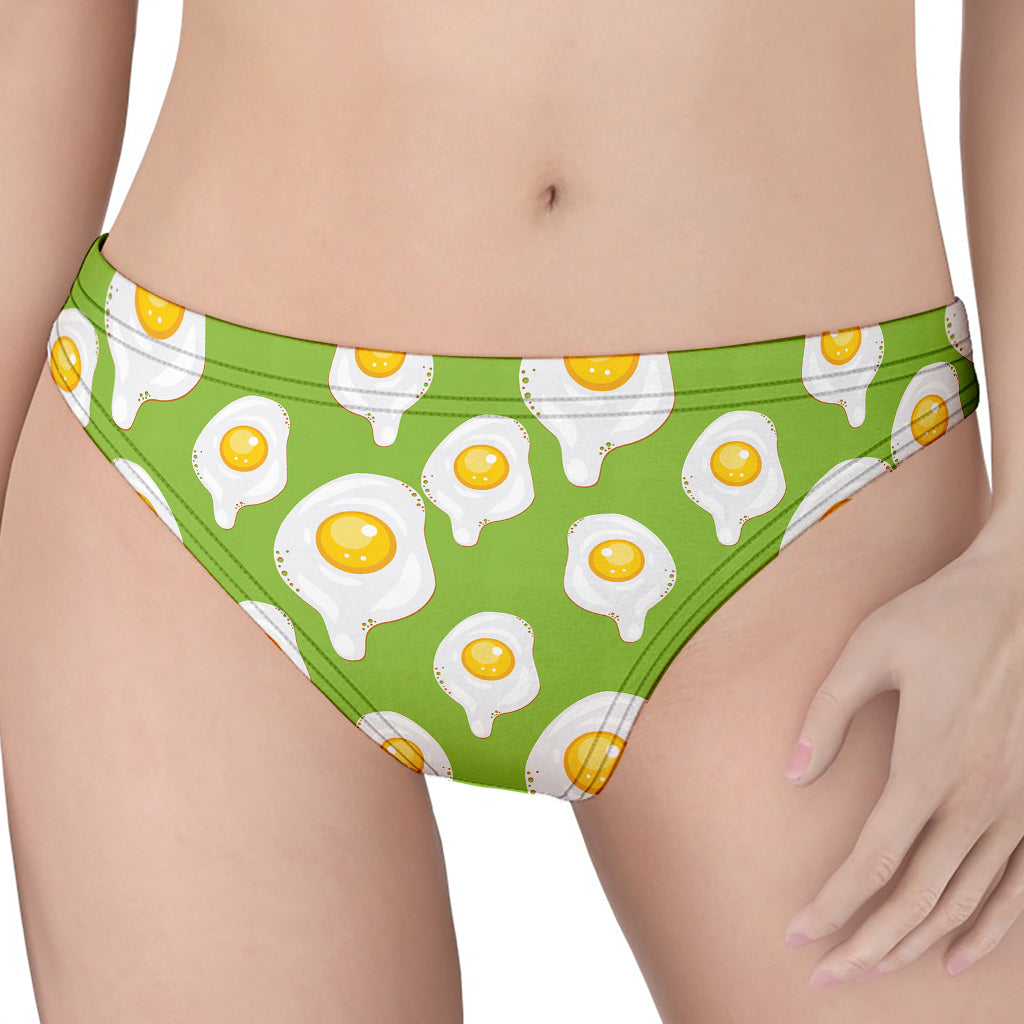 Lime Green Fried Eggs Pattern Print Women's Thong