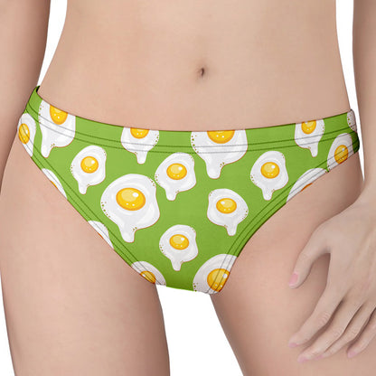 Lime Green Fried Eggs Pattern Print Women's Thong