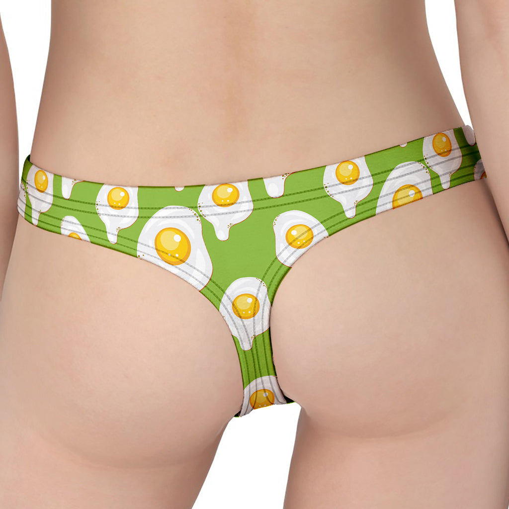 Lime Green Fried Eggs Pattern Print Women's Thong