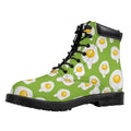 Lime Green Fried Eggs Pattern Print Padded Collar Lace Up Boots