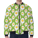 Lime Green Fried Eggs Pattern Print Zip Sleeve Bomber Jacket
