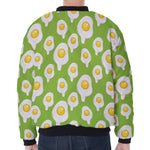 Lime Green Fried Eggs Pattern Print Zip Sleeve Bomber Jacket