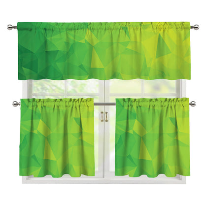 Lime Green Polygonal Geometric Print 3 Piece Kitchen Curtains