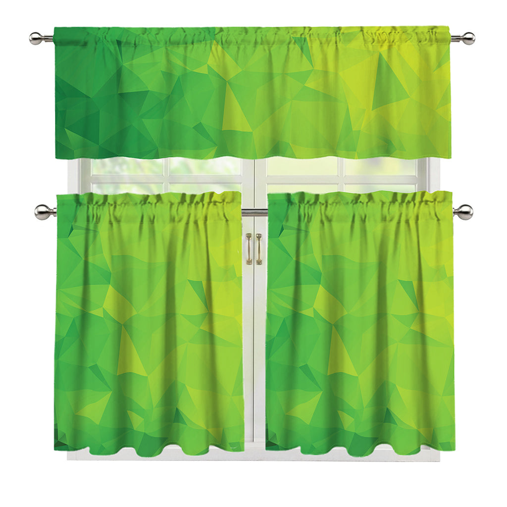 Lime Green Polygonal Geometric Print 3 Piece Kitchen Curtains